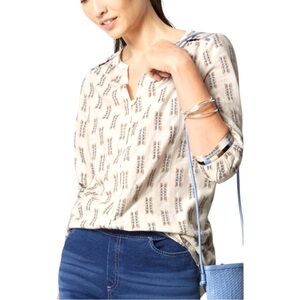 J. Jill Easy Button Aztec Embroidered Cream Cotton Blend Blouse Top Medium